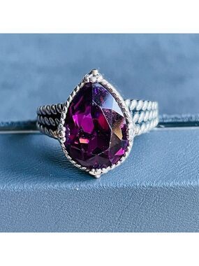 14k Gold Details Sterling Silver Pear Cut Lab Amethyst Cable Filigree Ri…
